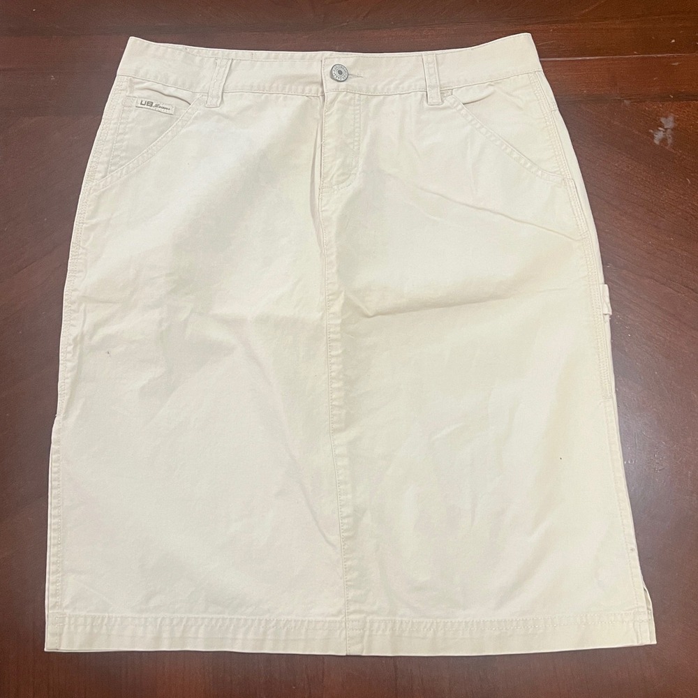 VTG Unionbay Carpenter Skirt Women 9 Cream Cotton Utility Midi Jean Skirt EUC